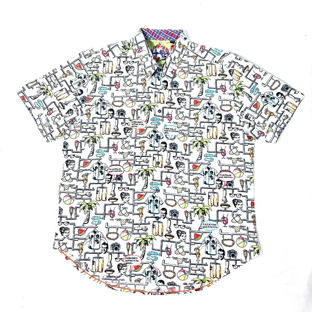 Robert Graham Hawaiian Aloha Shirt Mens XL White Tropical Beach Boys Summer